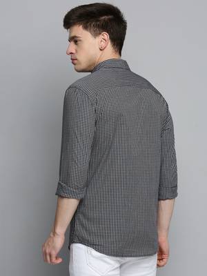 Showoff men's long sleeves gingham checks black shirt 4