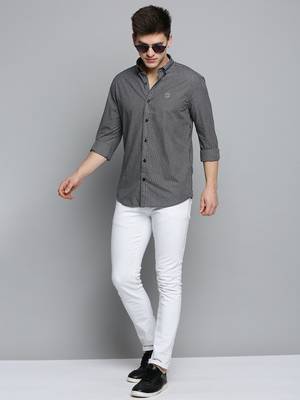 Showoff men's long sleeves gingham checks black shirt 5