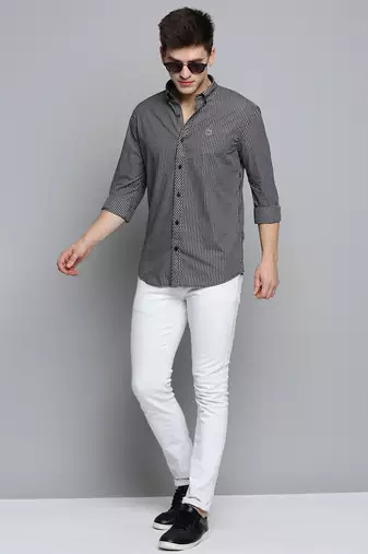 Showoff men's long sleeves gingham checks black shirt