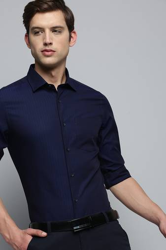 Showoff men's long sleeves vertical stripes navy blue shirt
