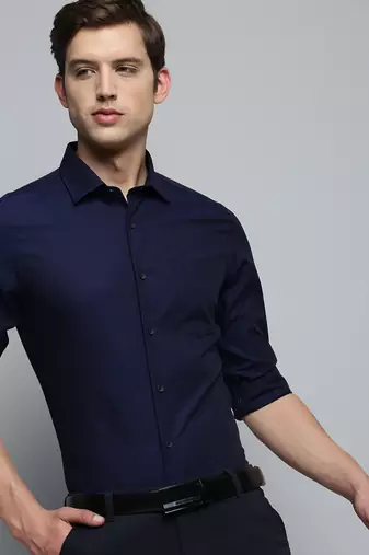 Showoff men's long sleeves vertical stripes navy blue shirt