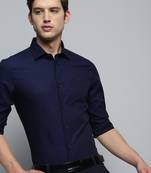 Showoff men's long sleeves vertical stripes navy blue shirt