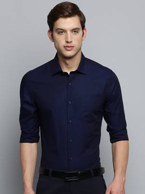 Showoff men's long sleeves vertical stripes navy blue shirt 2