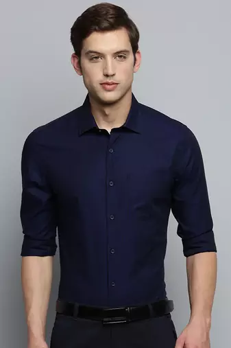 Showoff men's long sleeves vertical stripes navy blue shirt