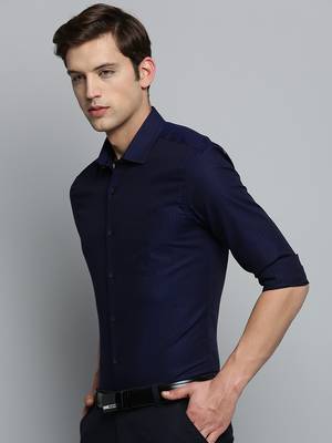 Showoff men's long sleeves vertical stripes navy blue shirt 3