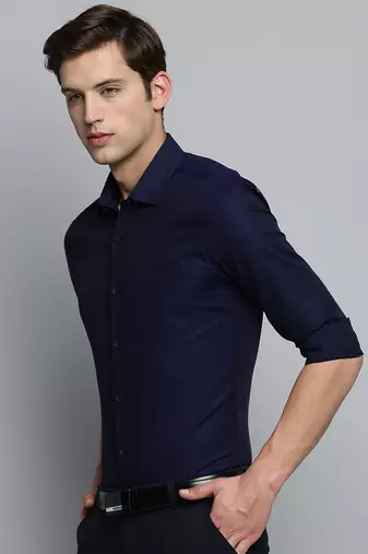 Showoff men's long sleeves vertical stripes navy blue shirt