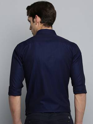 Showoff men's long sleeves vertical stripes navy blue shirt 4