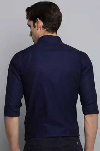 Showoff men's long sleeves vertical stripes navy blue shirt