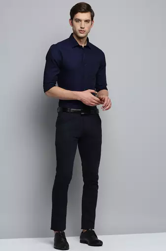 Showoff men's long sleeves vertical stripes navy blue shirt