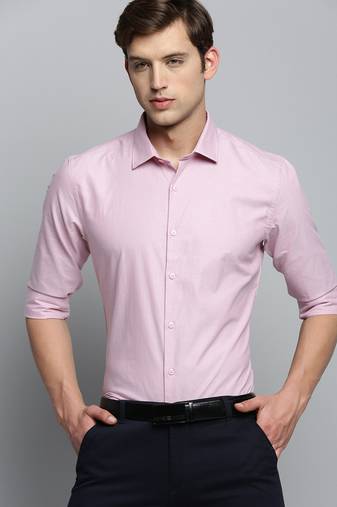 Showoff men's long sleeves solid pink shirt