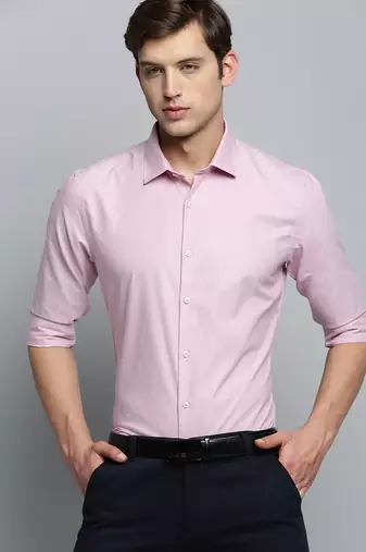 Showoff men's long sleeves solid pink shirt