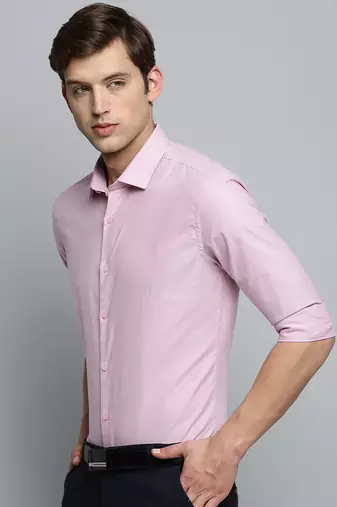 Showoff men's long sleeves solid pink shirt