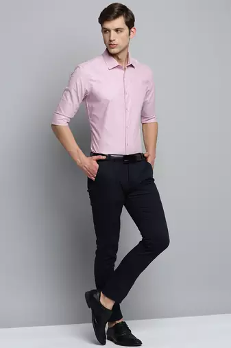 Showoff men's long sleeves solid pink shirt