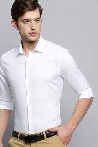 Showoff men's long sleeves solid white shirt