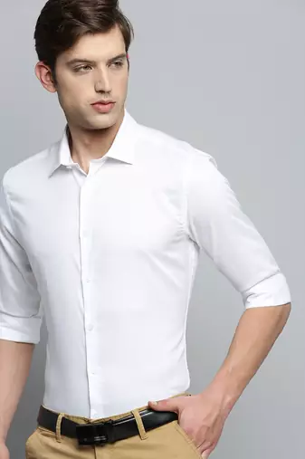 Showoff men's long sleeves solid white shirt