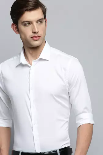 Showoff men's long sleeves solid white shirt