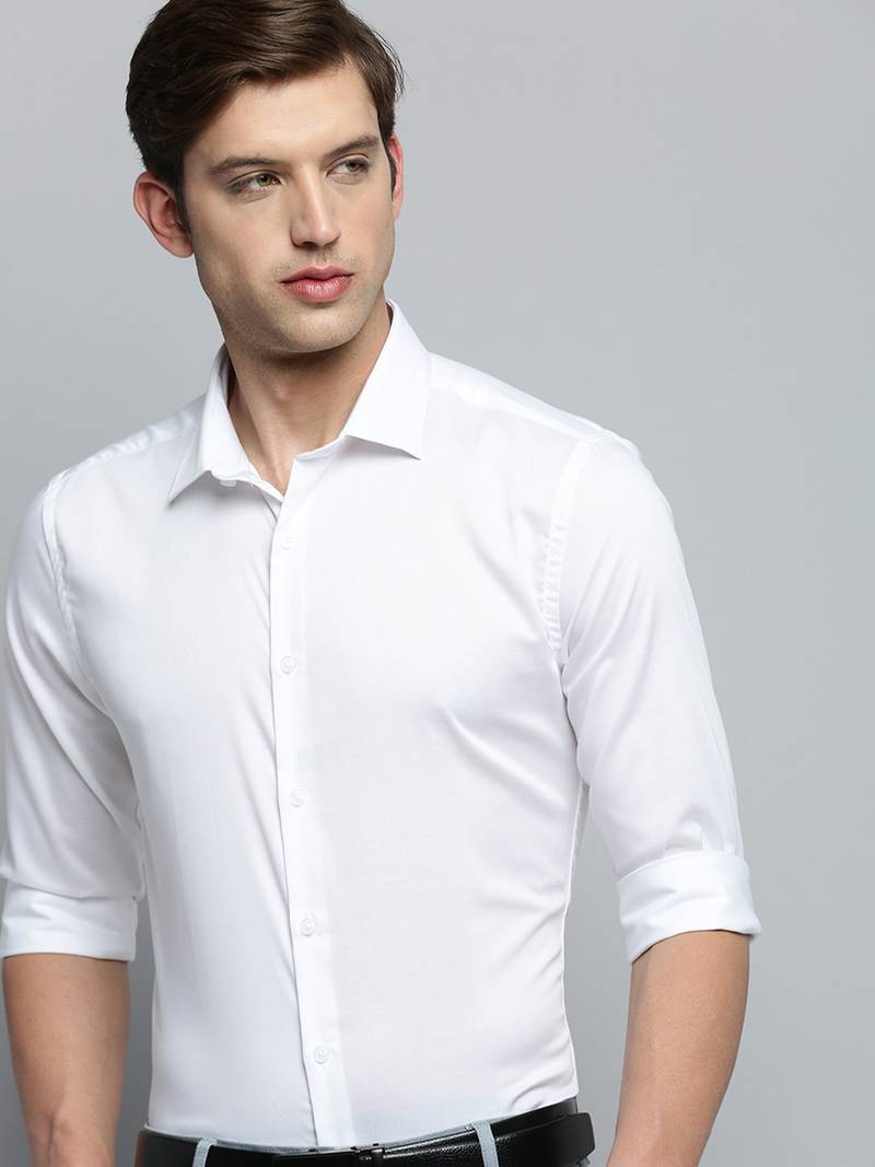 Showoff men's long sleeves solid white shirt