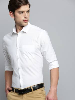 Showoff men's long sleeves solid white shirt 1