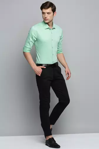 men's long sleeves textured green shirt