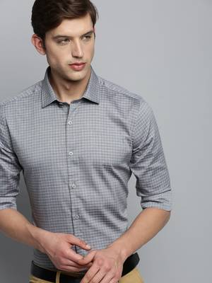 Showoff men's long sleeves other checks grey shirt 1