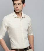 men's long sleeves tartan checks beige shirt