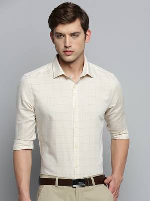 men's long sleeves tartan checks beige shirt 2