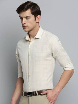 men's long sleeves tartan checks beige shirt 3