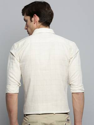 men's long sleeves tartan checks beige shirt 4
