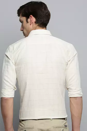 men's long sleeves tartan checks beige shirt