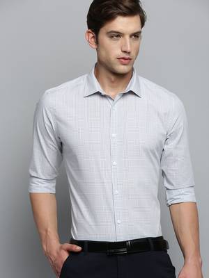 Showoff men's long sleeves tartan checks grey shirt 1