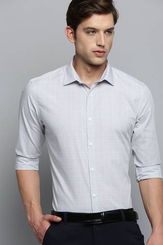 Showoff men's long sleeves tartan checks grey shirt