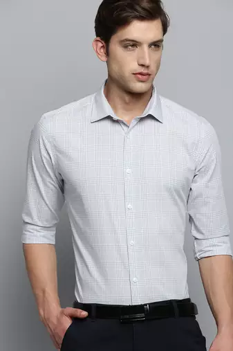 Showoff men's long sleeves tartan checks grey shirt