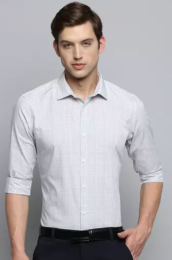Showoff men's long sleeves tartan checks grey shirt