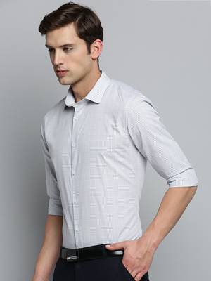 Showoff men's long sleeves tartan checks grey shirt 3