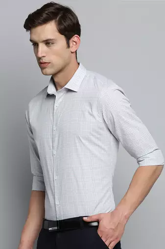Showoff men's long sleeves tartan checks grey shirt