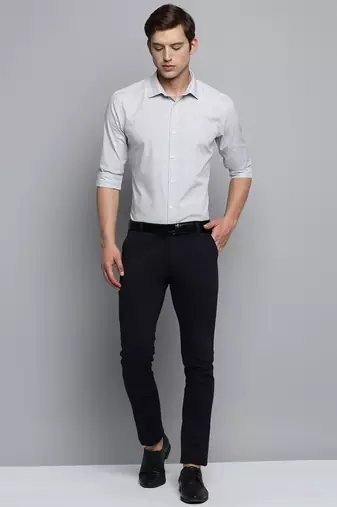 Showoff men's long sleeves tartan checks grey shirt