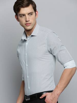 Showoff men's long sleeves geometric white shirt 1
