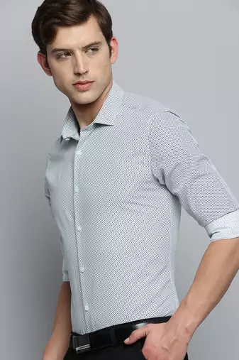 Showoff men's long sleeves geometric white shirt