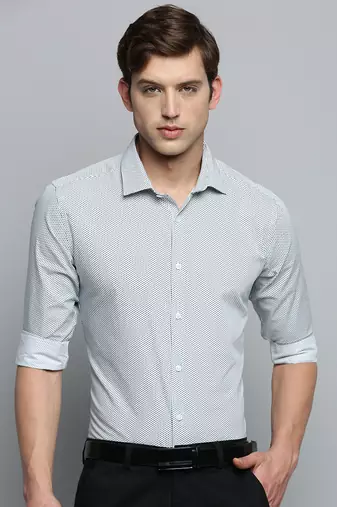 Showoff men's long sleeves geometric white shirt