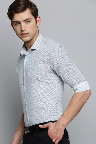 Showoff men's long sleeves geometric white shirt