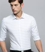men's long sleeves horizontal stripes off white shirt