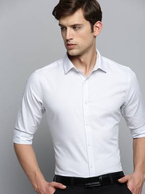 Showoff men's long sleeves vertical stripes white shirt 1