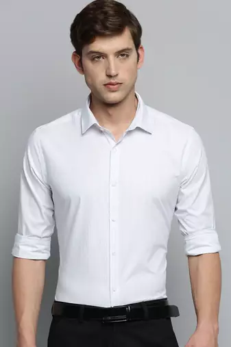 Showoff men's long sleeves vertical stripes white shirt