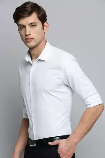 Showoff men's long sleeves vertical stripes white shirt