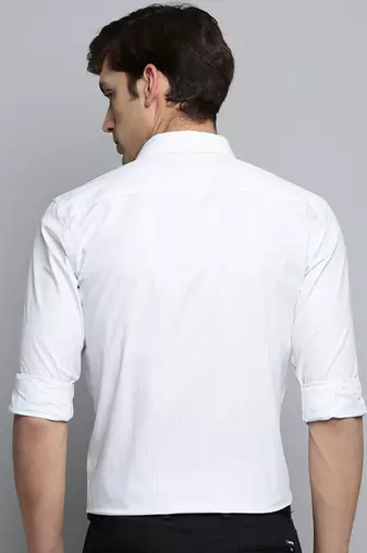 Showoff men's long sleeves vertical stripes white shirt