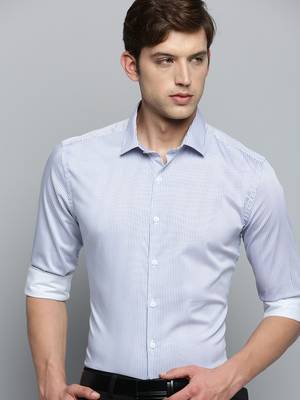 Showoff men's long sleeves vertical stripes white shirt 1