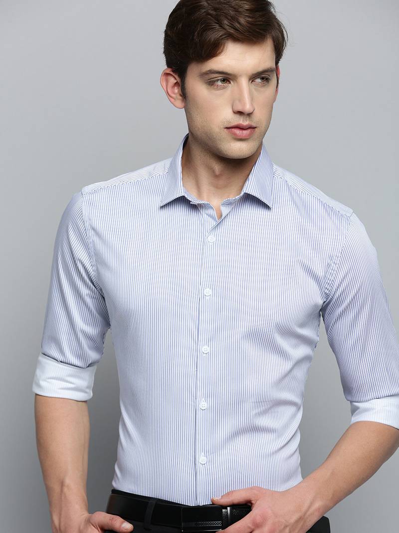 Showoff men's long sleeves vertical stripes white shirt