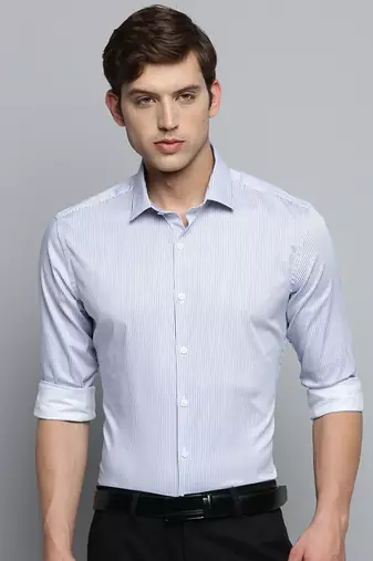 Showoff men's long sleeves vertical stripes white shirt