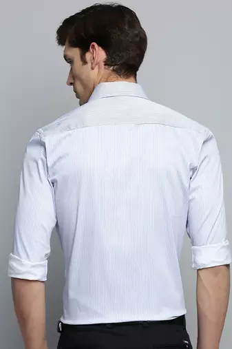 Showoff men's long sleeves vertical stripes white shirt