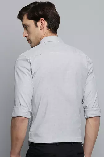 Showoff men's long sleeves vertical stripes white shirt